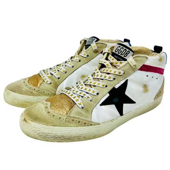 Golden Goose Shoes - GOLDEN GOOSE Mid Star Sneakers White Red Leopard Rose Gold Metallic Sz 39 8.5